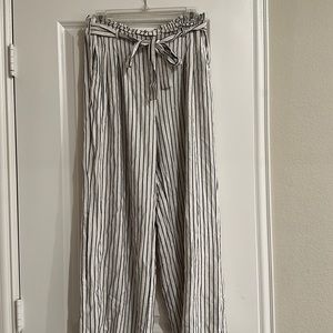 White & black striped paper bag pants